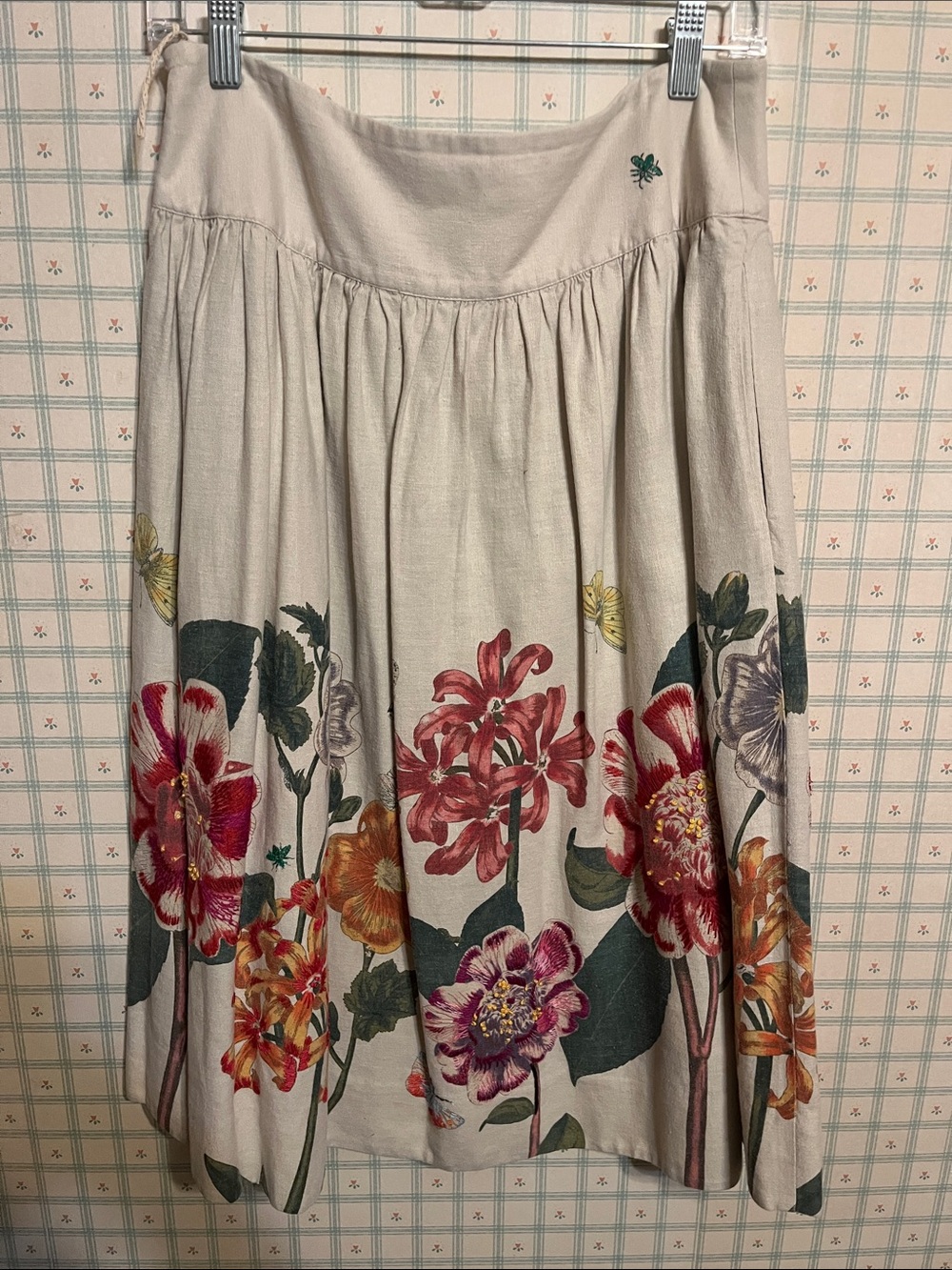 Meadow Rue Cream A-Line Midi Skirt with Multicolor Floral Border - Picture 6 of 10